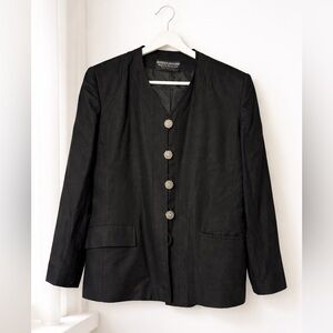 Herbert Grossman Saks Fifth Avenue Vintage Black Jeweled Button Blazer 12
